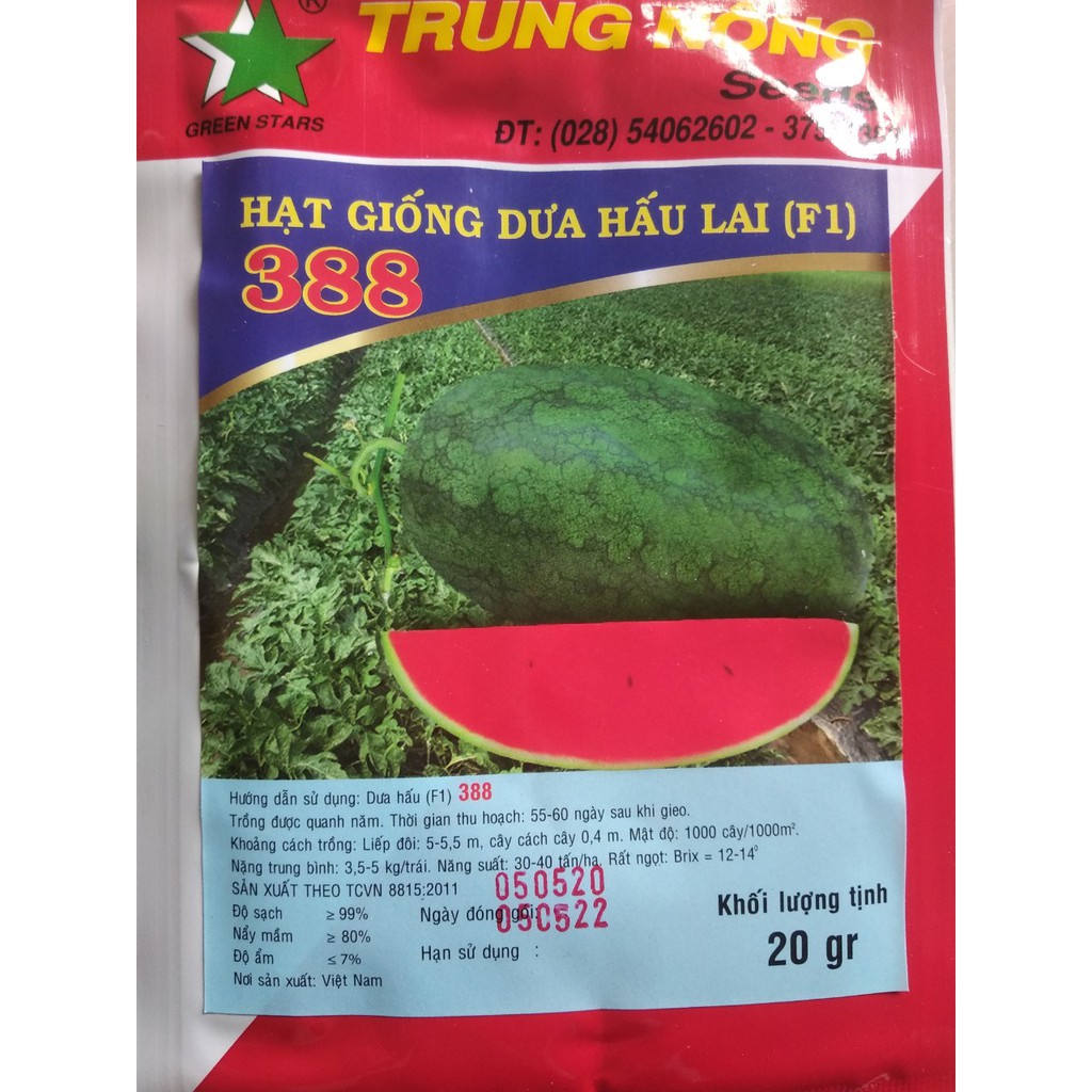 Gói 20gram hạt giống dưa hấu Trung Nông F1 388 Siêu ngọt Freeship toàn quốc
