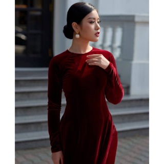 🌸siêu phẩm 💃✨💃 Áo dài nhung Đỏ Rượu Vang sang chảnh_đẹp xuất sắc ngư