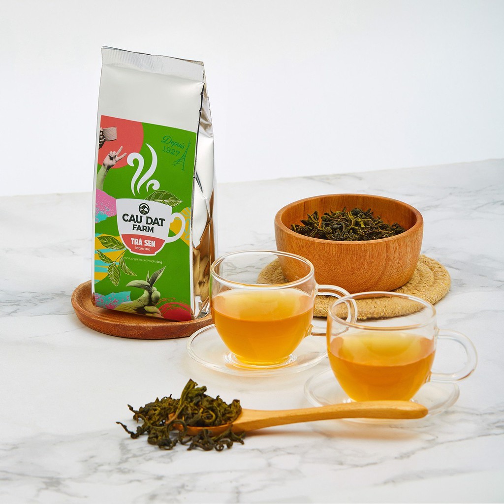 Trà Sen Cầu Đất Farm túi thiếc 50g - Trà Sen Ngon Samahome Shop