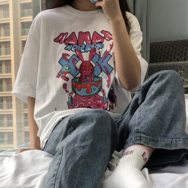 ÁO THUN, ÁO PHÔNG TAY LỠ UNISEX FORM RỘNG OVERSIZE BAD RABBIT ANIME M617 KL SHOP HP SHOP HTSHOP