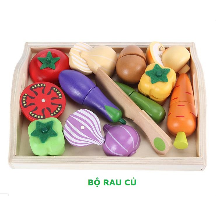 Đồ chơi gỗ cắt hoa quả dùng nam châm, đồ chơi an toàn giúp bé nhận biết các loại rau quả TR06