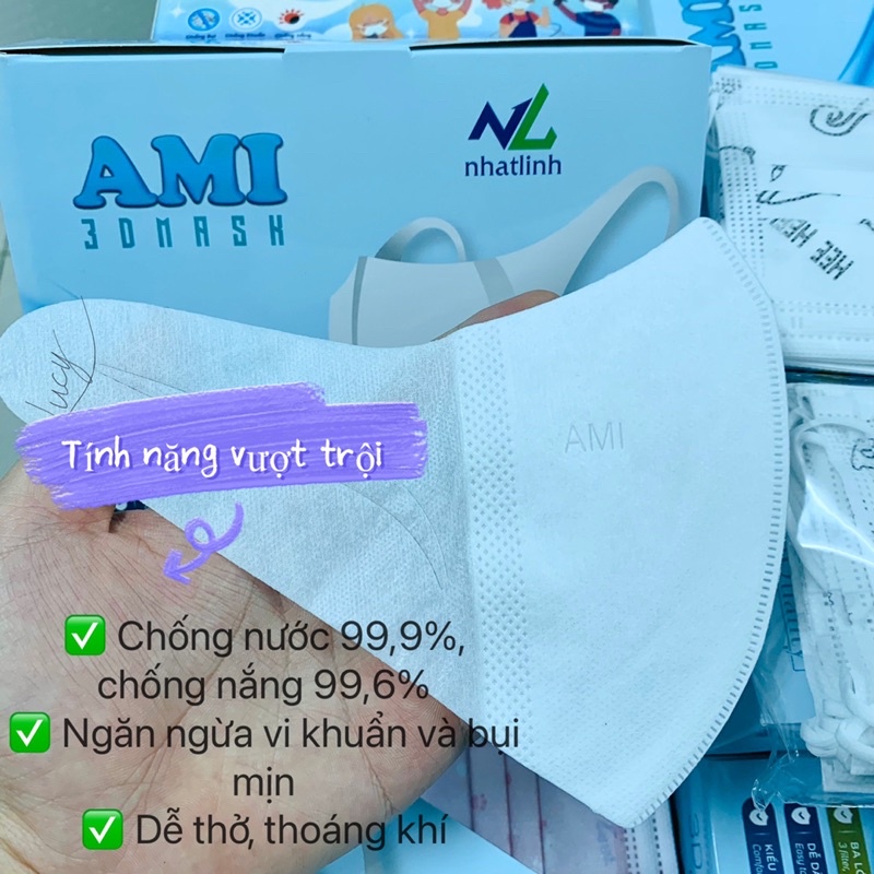 Khẩu Trang y tế 3D mask AMI công nghệ Nhật Bản hộp 50 chiếc hàng công ty, Khẩu trang chống dịch kháng khuẩn 3D Mask Ami