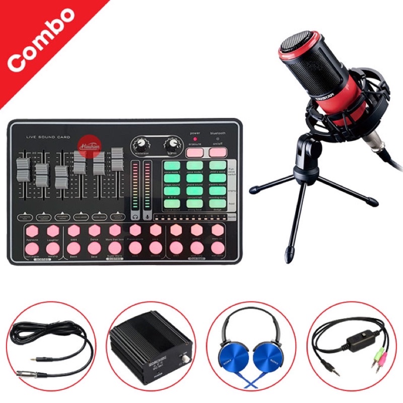 COMBO mic thu âm Takstar K320 và sound card h9 chân màng dây livestream MA2 - Bộ live stream sound card h9 có bluetooth