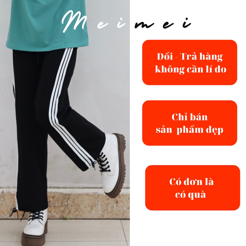 Quần ống suông unisex Quần dài ống bo kẻ sọc Meimei Q002