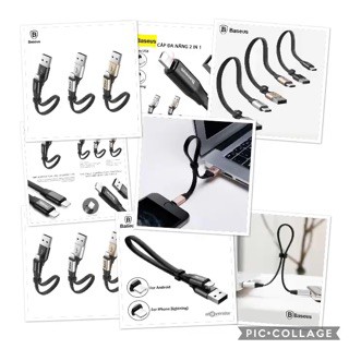 Cáp 23cm Chân Cắm Dùng Chung Lightning Và Micro Chính Hãng Baseus
