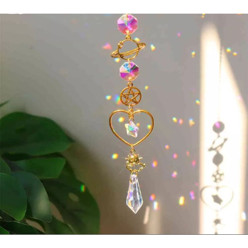 Chuông gió pha lê quà sinh nhật lưu niệm suncatcher ánh nắng cầu vồng phụ kiện trang trí nhà cửa phòng