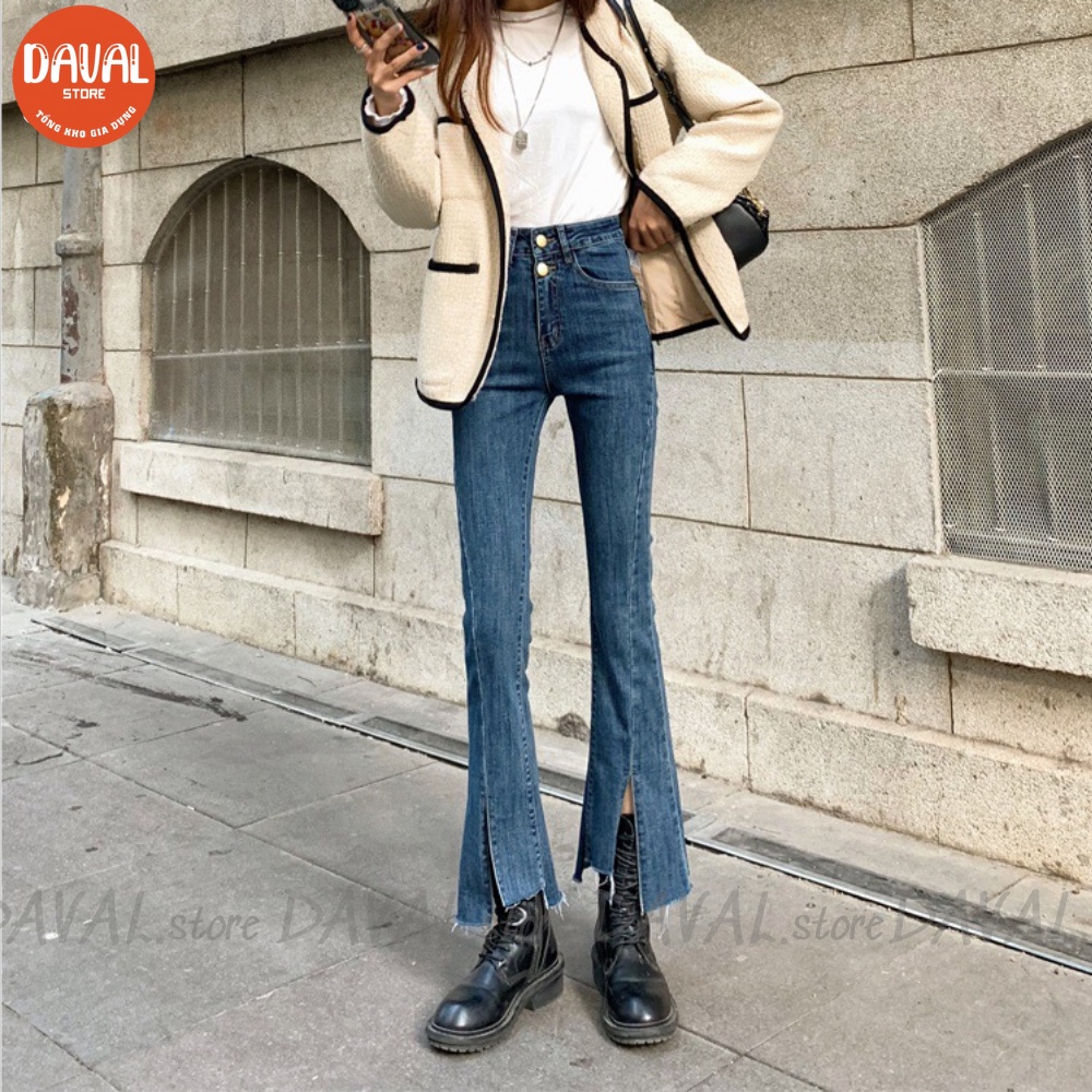 Quần bò ống rộng, quần jean bò ống suông jeans nữ cạp cao ống đứng co dãn 4 chiều