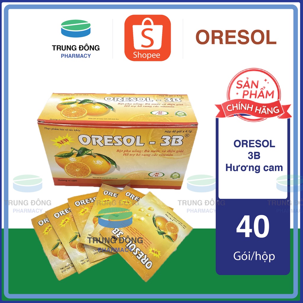 Gói uống bù nước điện giải ORESOL 3B Hương Cam, hỗ trợ bổ sung năng lượng giúp cơ thể mau phục hồi - Trung Đông Pharmacy