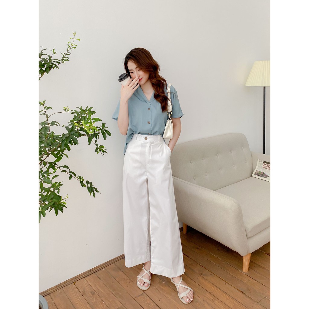 Quần culottes ống suông nữ MADELEN màu trơn chất kaki nhẹ trẻ trung năng động