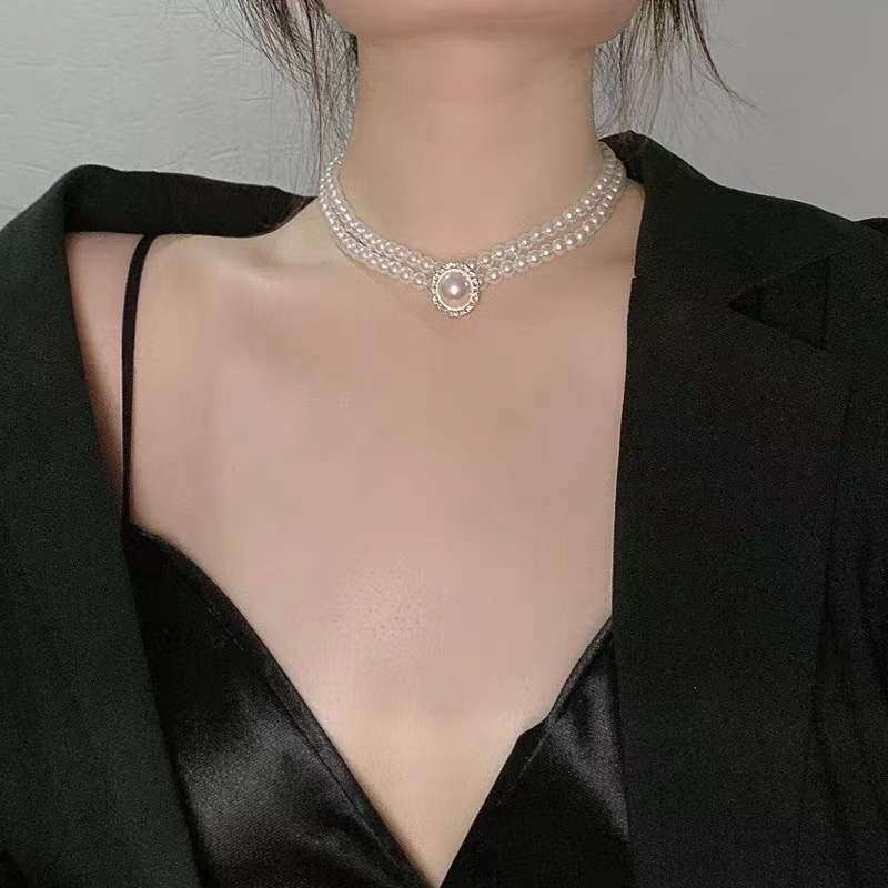Vòng Cổ Choker 2 Lớp Đính Hạt Ngọc Quý Phái Sang Trọng