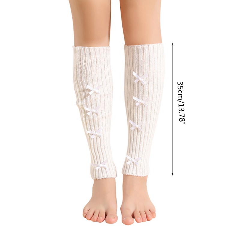 Youyo Vớ Ống Chân Dệt Kim Satin Mini Kẻ Sọc Đính Nơ Phong Cách Harajuku Lolita Mùa Đông Ấm Áp Cho Nữ