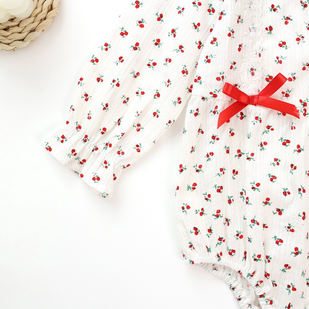 Bộ áo liền quần Sanlutoz vải cotton dành cho bé gái thiết kế tay dài kiểu công chúa