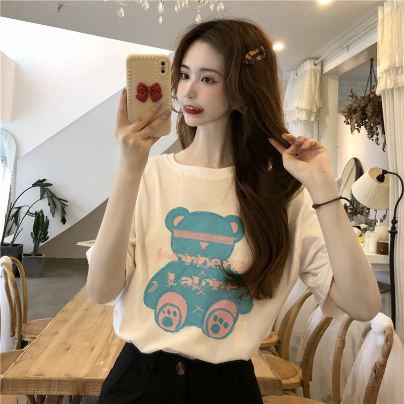 NRVP Áo Thun Nữ Oversize Cổ Tròn Thời Trang Hàn Quốc