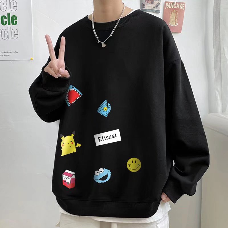 Áo sweater dài tay cổ tròn dáng rộng 45kg-110kg họa tiết hoạt hình thời trang thu đông unisex