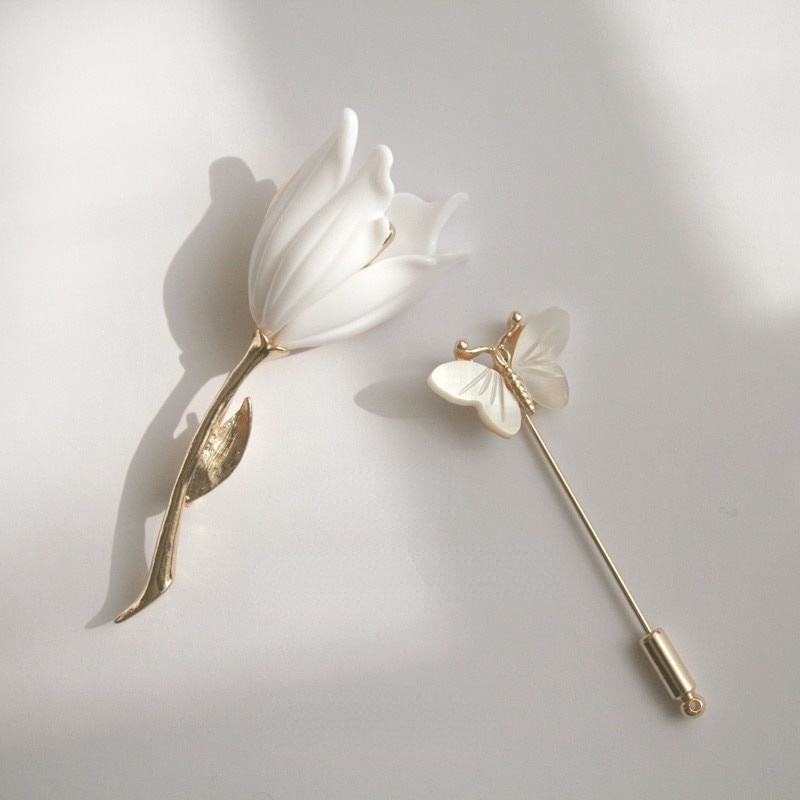 Trâm Cài Áo Hình Bướm / Hoa Tulip Bằng Vỏ Kim Loại Kiểu Vintage Thanh Lịch Thời Trang 2020 Cho Nữ