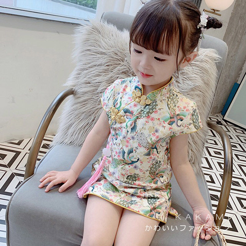 Cô gái trẻ em mùa xuân và mùa hè 2021 trẻ em slim cheongsam váy công chúa váy cổ điển trung quốc thời trang trang phục PAPAYA