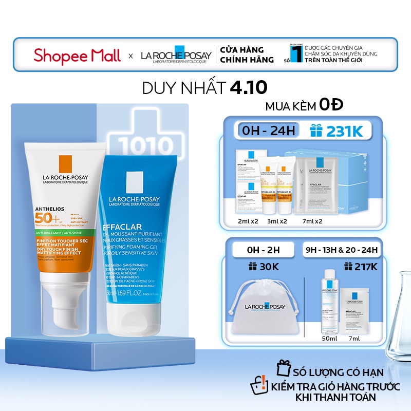 Bộ sản phẩm chống nắng toàn diện và làm sạch La Roche-Posay Anthelios Dry Touch