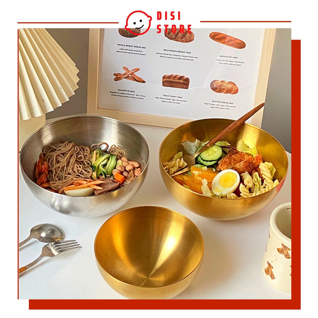 [NHIỀU SIZE] Tô / Bát Bằng Kim Loại Phong Cách Hàn Quốc Ăn Cơm Trộn/ Salad/ Mỳ Lạnh Mạ Vàng Bạc - DISI