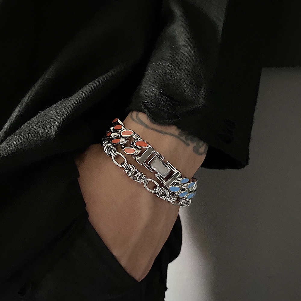 Vòng tay bằng thép titan phối khóa thiết kế hình giọt nước phong cách hip hop thời trang Âu Mỹ dành cho cả nam và nữ