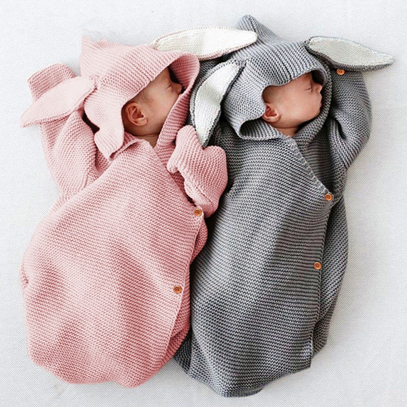 Chăn Cotton Dệt Kim Hình Tai Thỏ Đáng Yêu Cho Bé