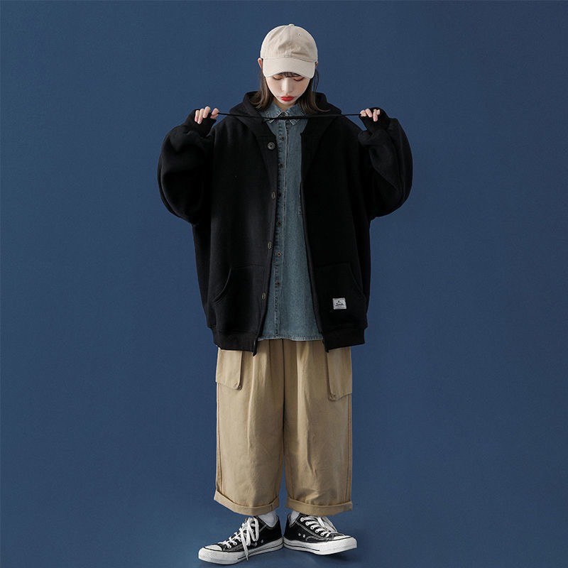 Áo hoodie nam nữ form rộng đính cúc Hàn Quốc | BigBuy360 - bigbuy360.vn