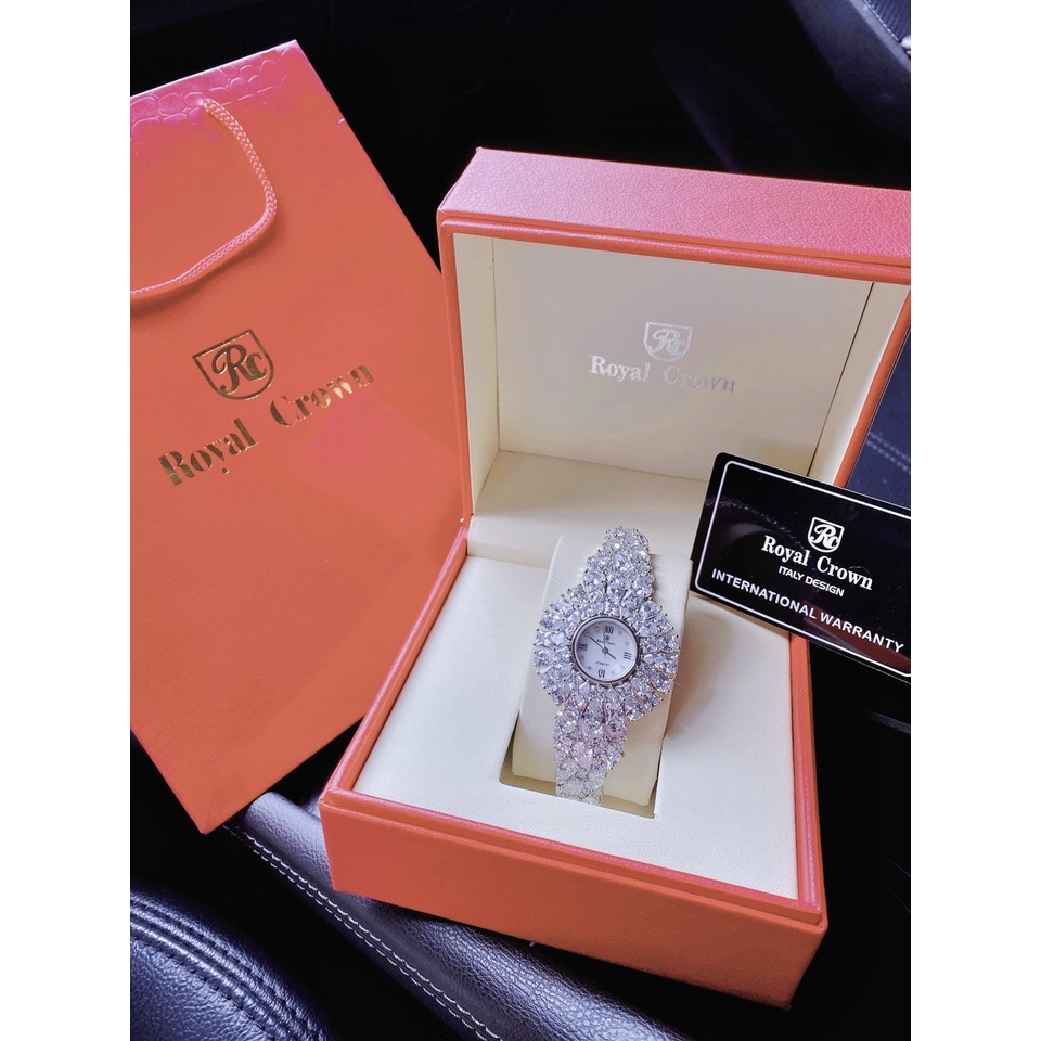 Đồng hồ đeo tay nữ chính hãng, đồng hồ nữ ROYAL CROWN đính kim cương nhân tạo siêu cao cấp, sang chảnh, lấp lánh
