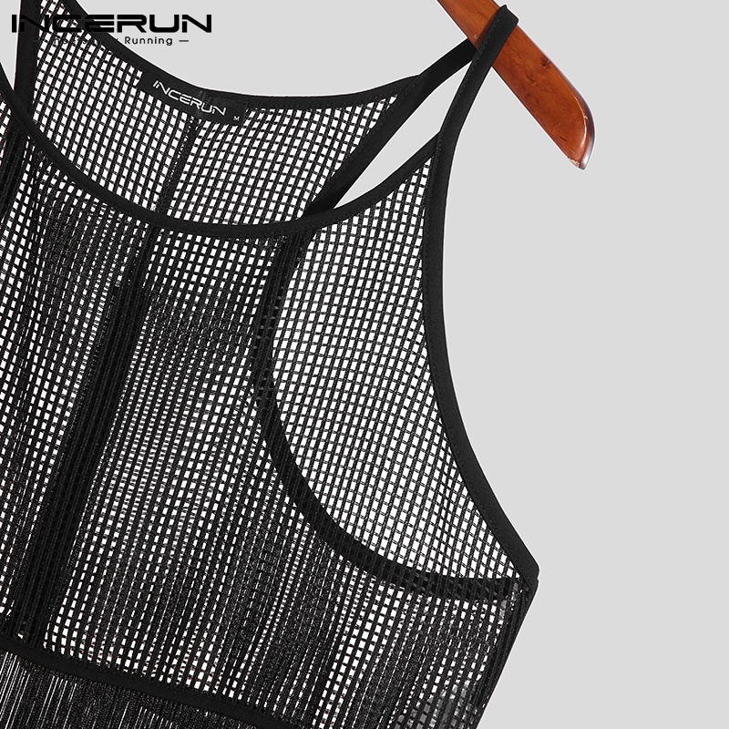 Áo tanktop INCERUN phối tua rua xuyên thấu thời trang quyến rũ dành cho nam