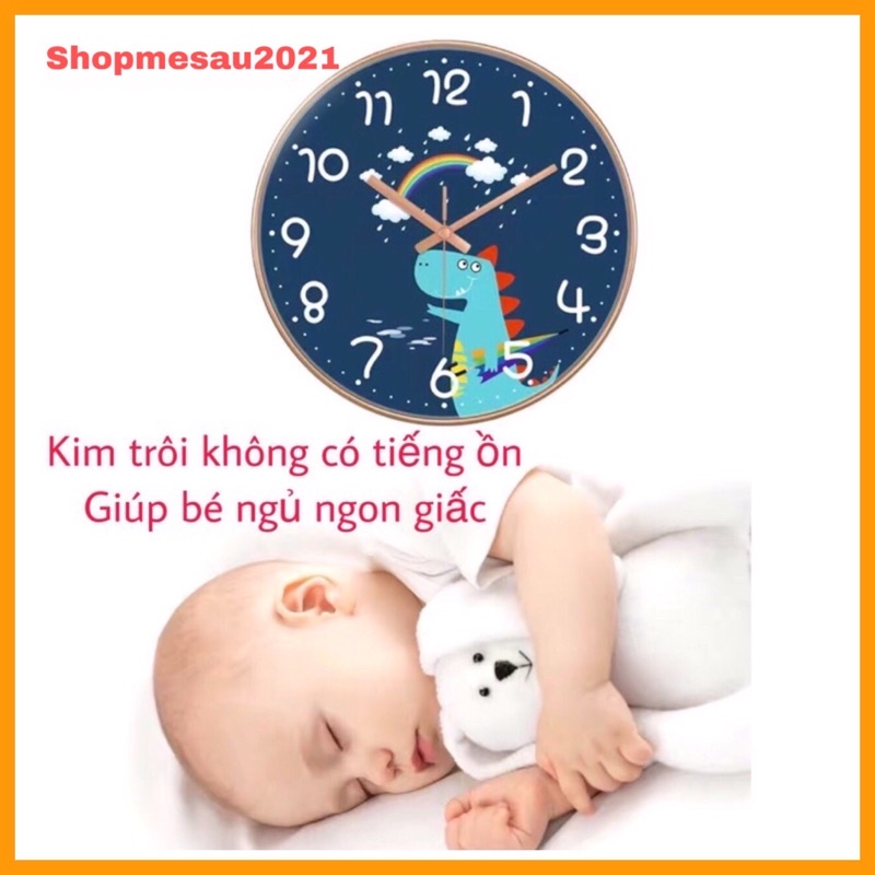 Đồng hồ treo tường cho bé kim trôi, đồng hồ trang trí dercor họa tiết hoạt hình trang trí phòng khách phòng ngủ