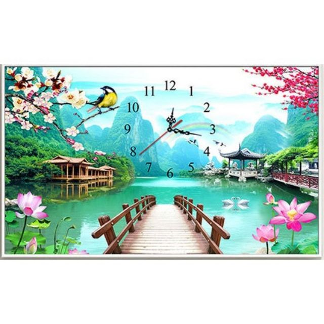 Tranh đính đá đồng hồ df2704,KT : 80x50 cm