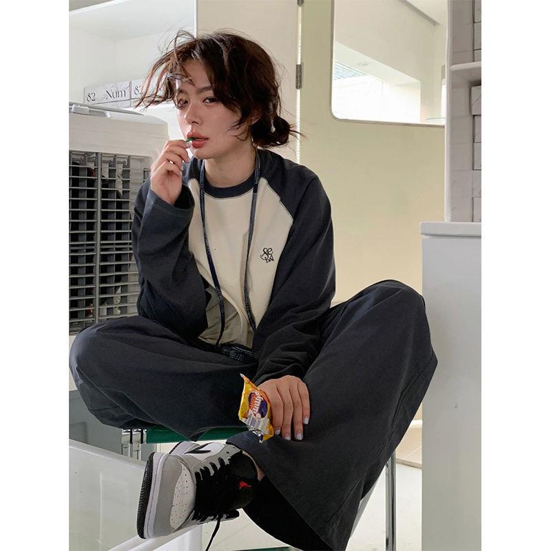 Áo Thun 100% Cotton Dài Tay Phối Màu Sắc Thời Trang Dành Cho Nữ