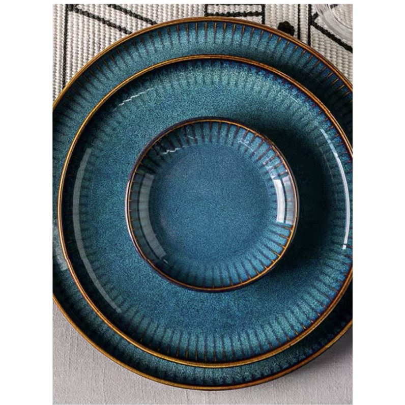 (LẺ MÓN) Bát đĩa sứ men xanh hỏa biến Star Light - Đĩa tròn phẳng, đĩa oval sứ hỏa biến cao cấp phong cách Bắc Âu