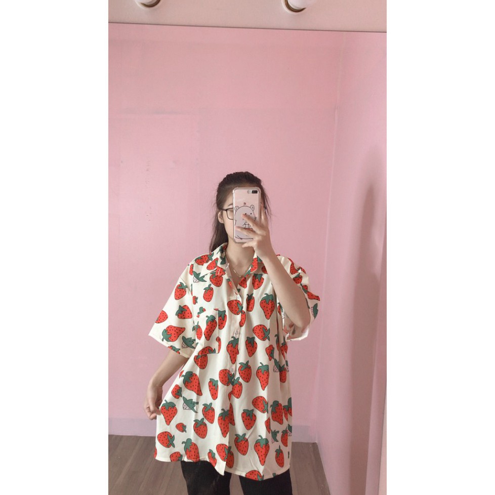 Áo sơ mi cộc tay hoa quả dáng thụng ulzzang thời trang nam nữ/ Áo khoác nhẹ dáng sơ mi cổ bẻ tay lỡ unisex | BigBuy360 - bigbuy360.vn