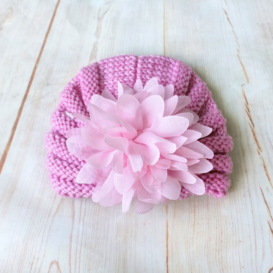 Nón Turban len đính hoa voan dễ thương cho bé gái sơ sinh-12 tháng