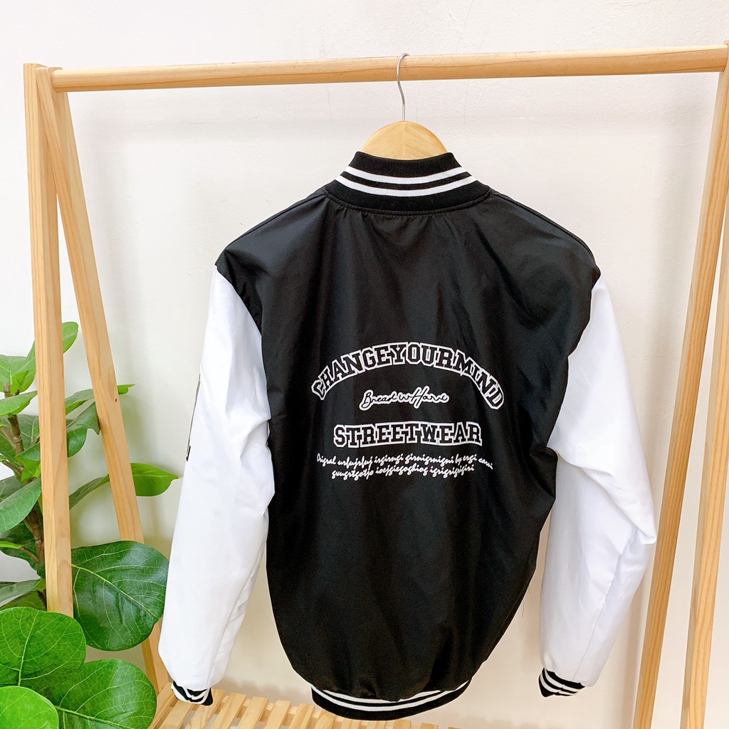 Áo Khoác Nam Nữ Bomber Dù Unisex Phối Trắng Đen Mr Smile 99 Shop