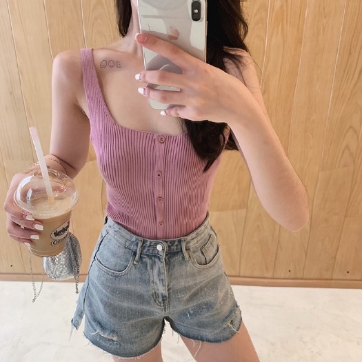 Áo không tay dệt kim thiết kế cổ vuông quyến rũ | BigBuy360 - bigbuy360.vn