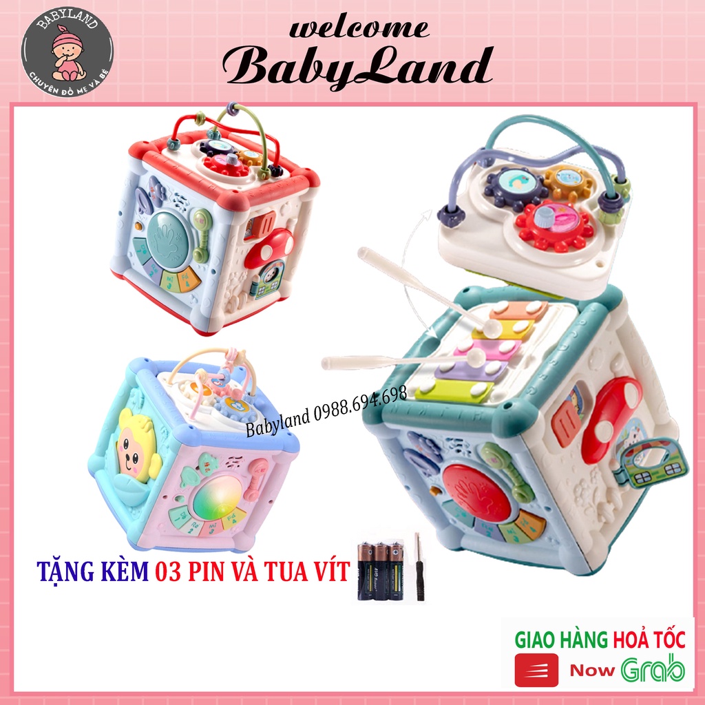 Đồ chơi thông minh cho bé hộp phát nhạc đa năng 6 mặt có đàn nhạc thả hình an toàn cho bé babyland