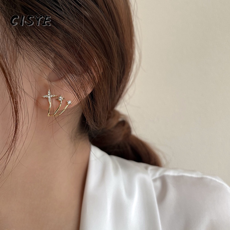 Khuyên tai hình chữ thập/ngôi sao/bướm/chữ thập đơn giản phong cách Hàn Quốc