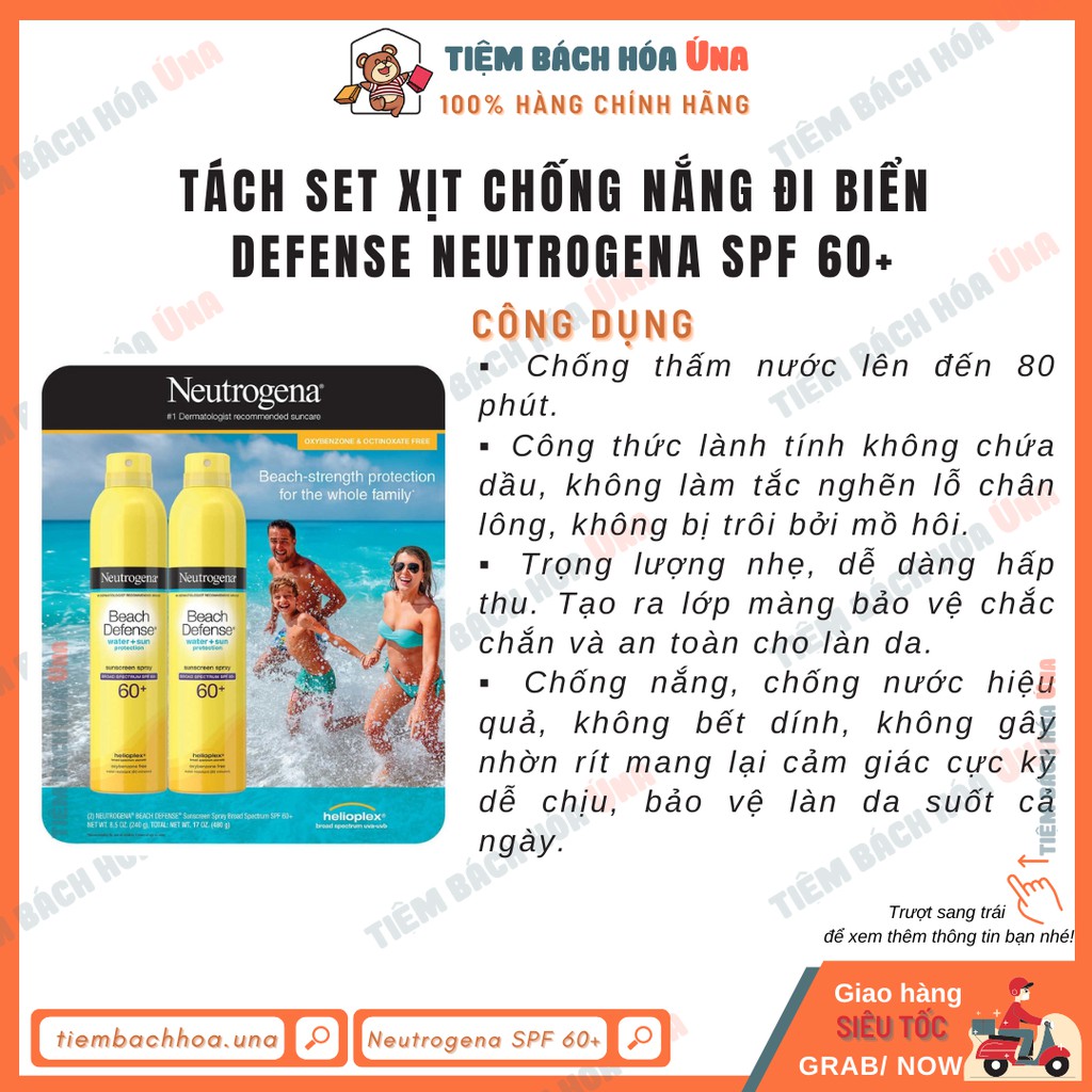 Tách set xịt chống nắng đi biển DEFENSE NEUTROGENA SPF 60+