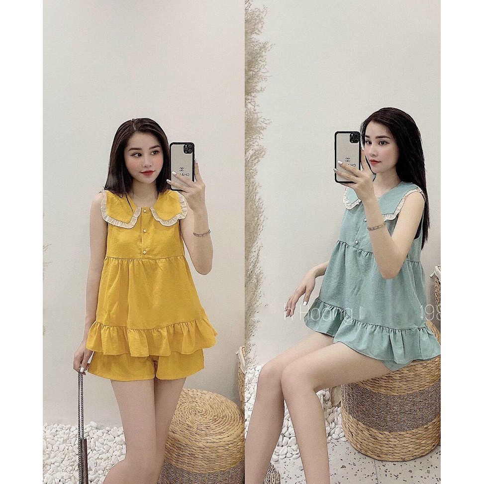 Set Bộ Đồ Ngủ Đẹp - Set Đùi Viền Cổ Thủy Thủ Bèo Lai Xinh Xắn - Thời Trang Dressery Store