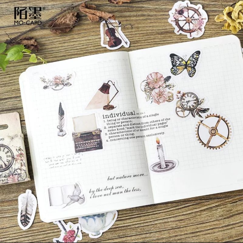 STICKER đồng hồ cổ điển, vật dụng Vintage hộp 45 miếng dán trang trí sổ tay Bullet Journal, bao thư -S11