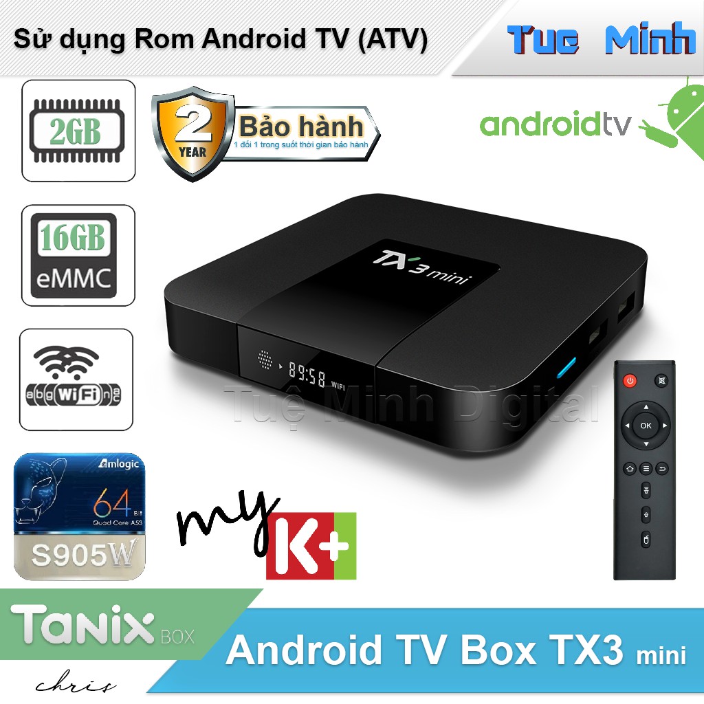 Android Tivi Box TX3 mini - 2G Ram và 16G bộ nhớ, Bluetooth, MyK+, AndroidTV 8.1 - BH 2 năm