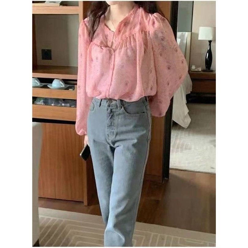 Áo Sơ Mi Nữ Tay Dài Họa Tiết Hoa Thời Trang Phong Cách retro