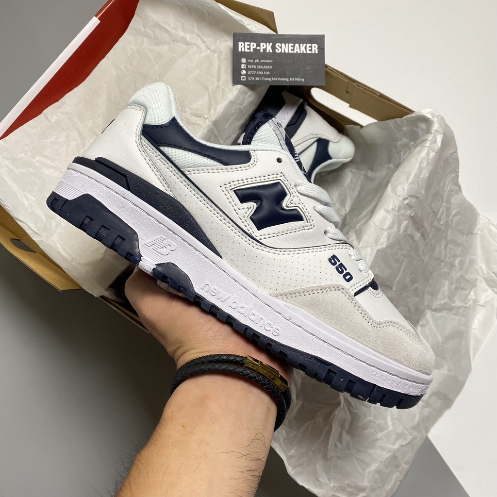 Giày sneaker New Balance 550 Navy (NB550 Trắng Xanh Navy) - REPK Sneaker | Phiên bản 1:1 chuẩn.