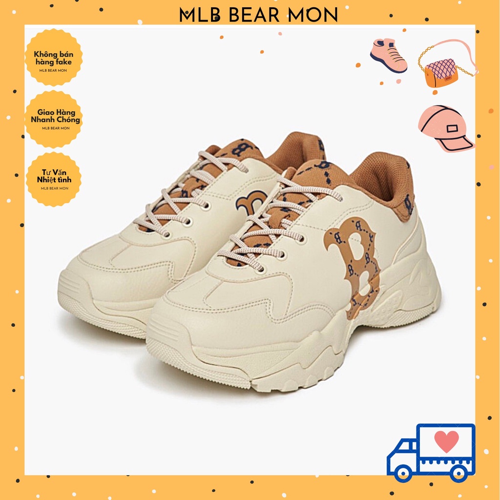 Giày MLB Big Ball Chunky Diamond Monogram Boston Red Sox 3Ashcdm2N-43Bgd Màu Trắng kem logo viền nâu