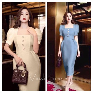Đầm tay phồng kết nút