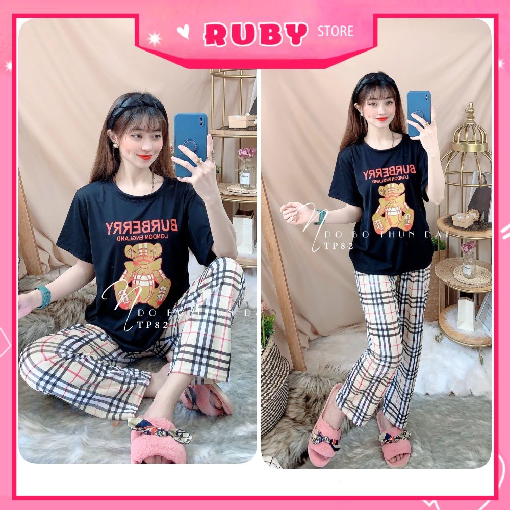 Đồ bộ thun quần dài chất thun mềm mát in hình gấu hoạt hình dễ thương Bộ ngủ nữ mặc nhà TP82