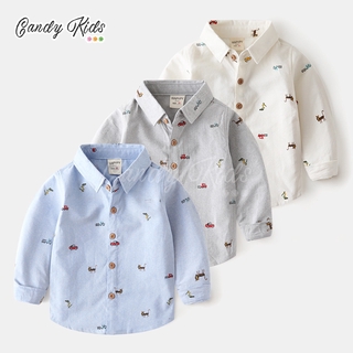 Áo Sơ Mi Cotton Tay Dài Kiểu Hoạt Hình Xinh Xắn Dành Cho Bé Trai 4-6 Tuổi