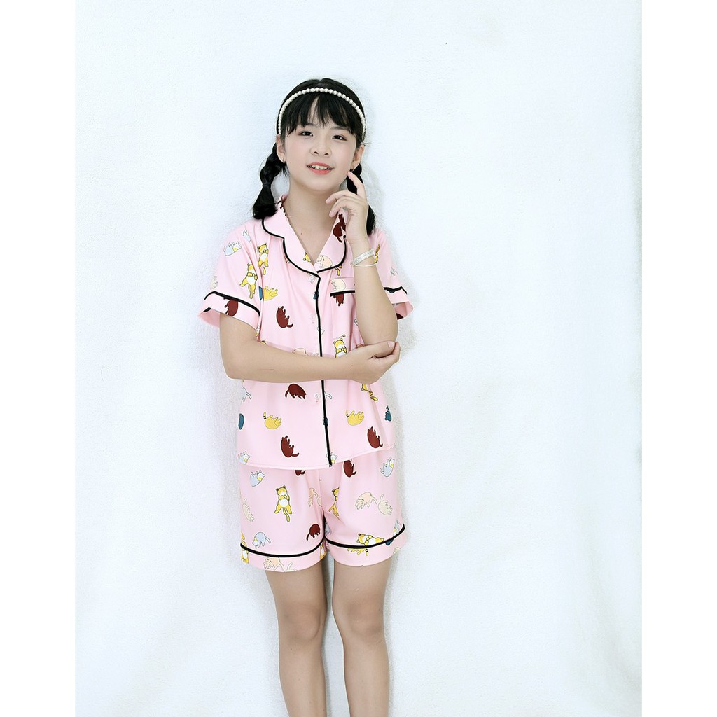 Đồ Ngủ Pijama Lụa Trẻ Em Cho Bé Trai Bé Gái Mặc Ở Nhà Từ 14 - 42kg - Quần Áo Ngủ Mùa Hè Cho Bé 231