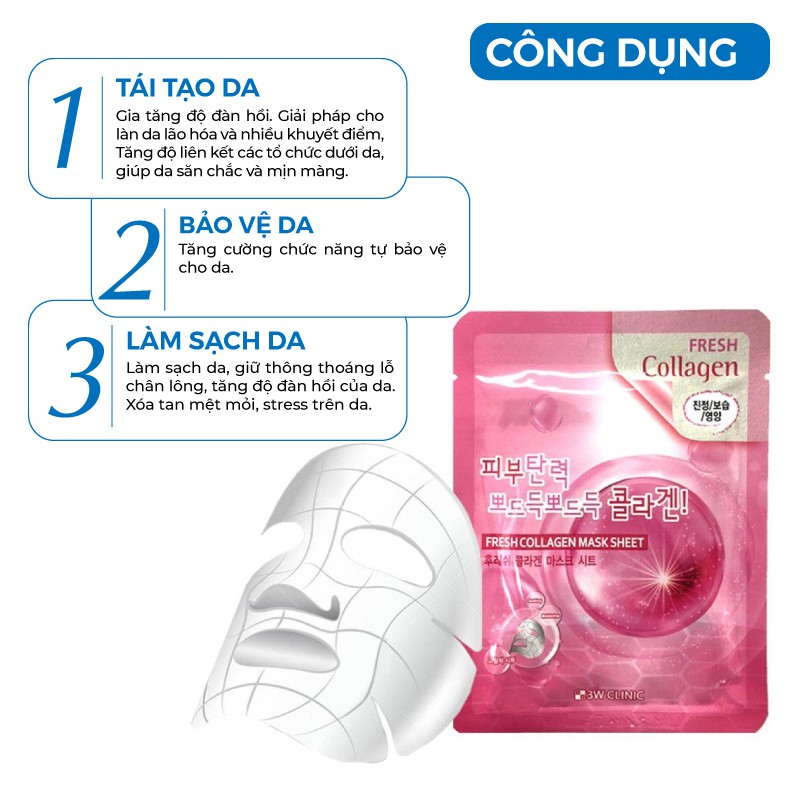 Combo 10 Túi Mặt nạ giấy - Mặt nạ dưỡng da chiết xuất từ Collagen 3W Clinic Hàn Quốc 23mlx10