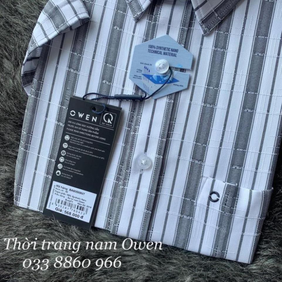 Sale Chính Hãngt OWEN - Áo sơ mi ngắn tay Owen body fit kẻ xám 90589 hot 🌺 neww * ! %